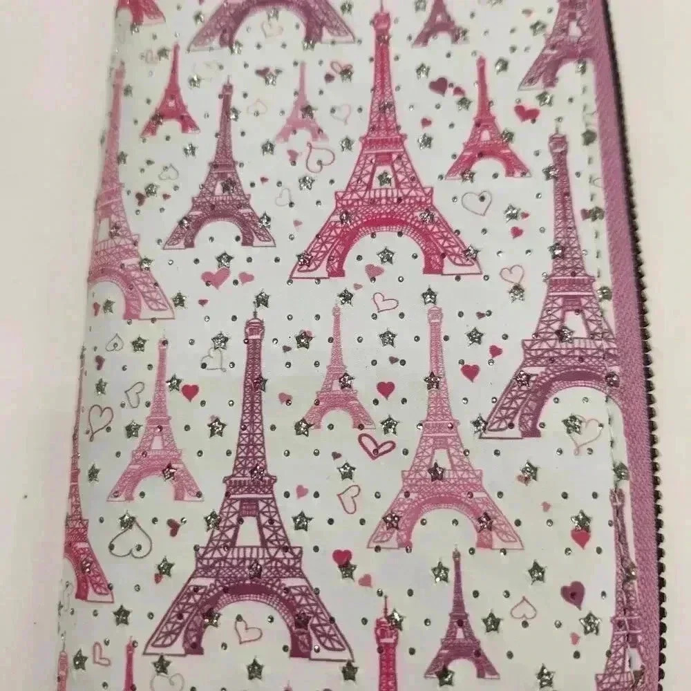 NWOTEiffel Tower Paris Zipper Wallet Pink Purple White Silver Sparkle Xmas Gift - Picture 6 of 6